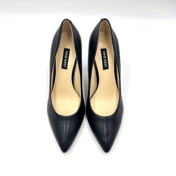Nine West Womens Flax Black Leather Classic Point Toe Stiletto Heels Pumps Shoes - Picture 3 of 15